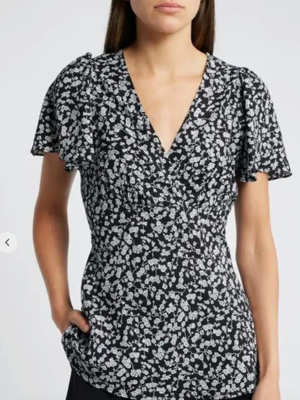 Faithfull the Brand Floral Boda Top Blouse Flutter Sleeve Black White  6